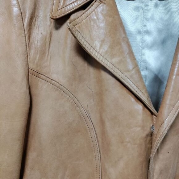 Vintage 70's Mens Butter Soft Tan Leather Blazer M - Picture 10 of 16